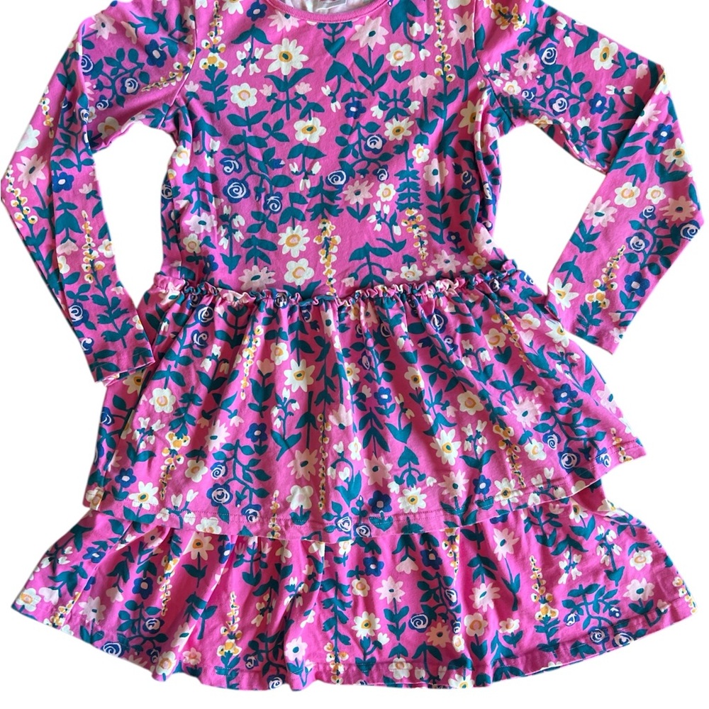 Hanna Andersson Tiered Drop Waist Dress in Power Pink, size 10